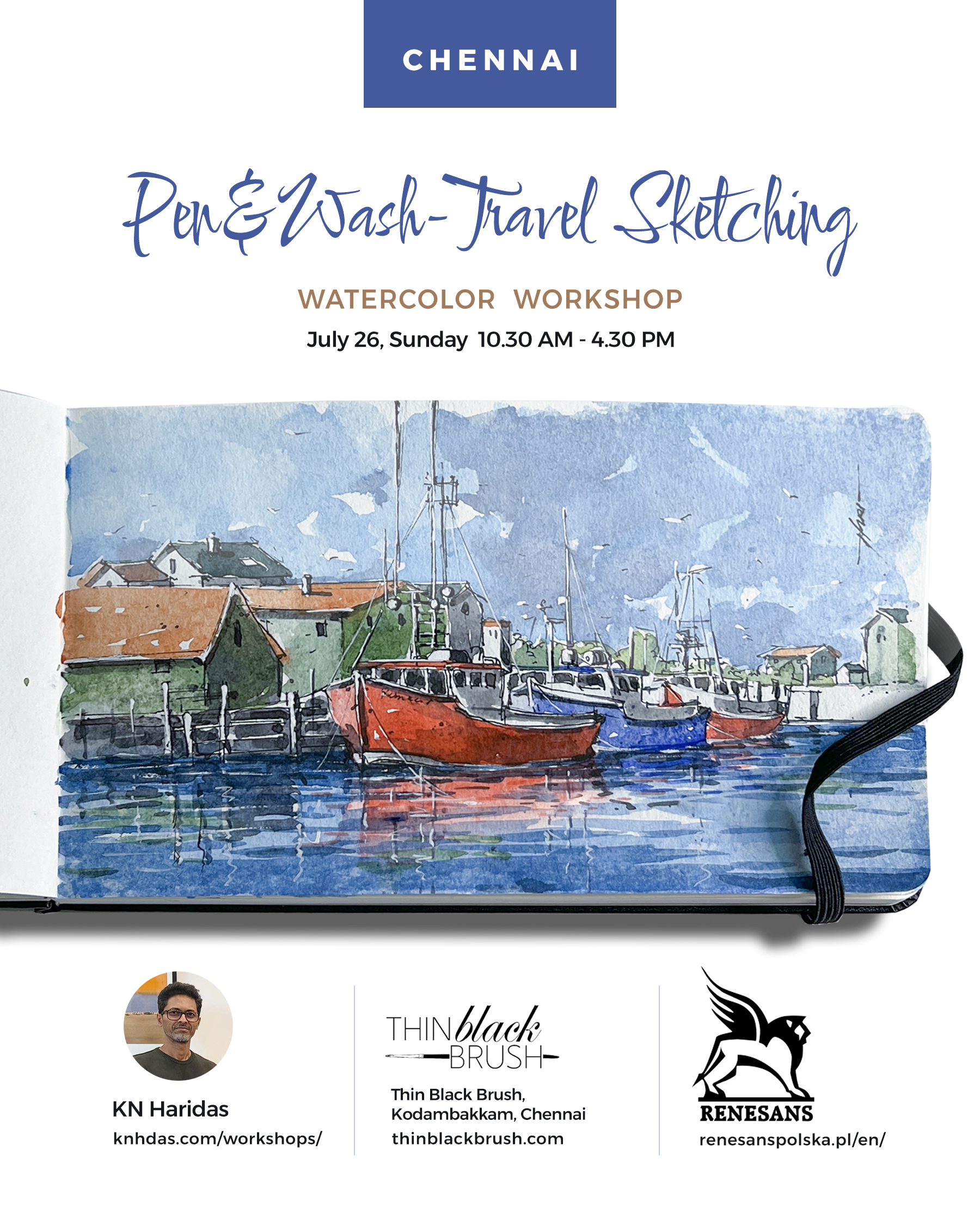 TBB July26 Pen&Wash Watercolour workshop, Kodambakkam, Chennai on 26th July Sunday